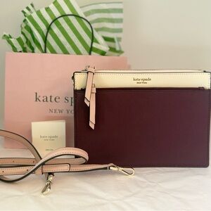 🌸Kate Spade NWOT Burgundy and Cream Clutch. Bag included.